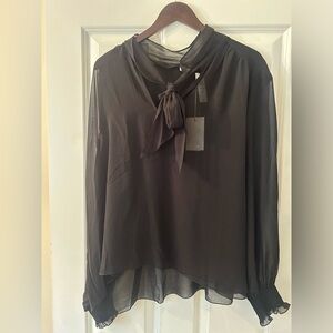 Aritzia sheer tie front blouse.